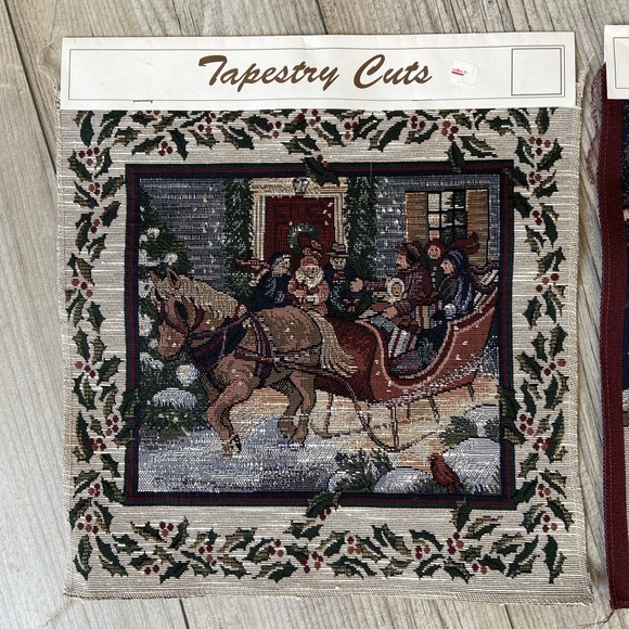 Vtg Tapestry Panel Pillow Craft Woven Victorian Christmas Sleigh & Praying Child - Picture 2 of 5